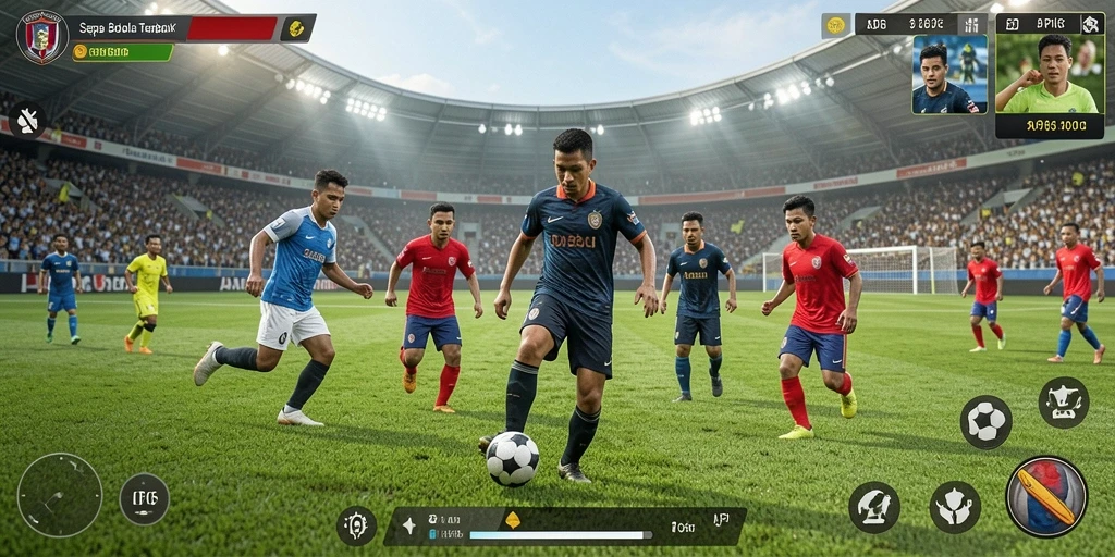 Screenshot gameplay API66, menampilkan aksi seru di lapangan sepak bola.