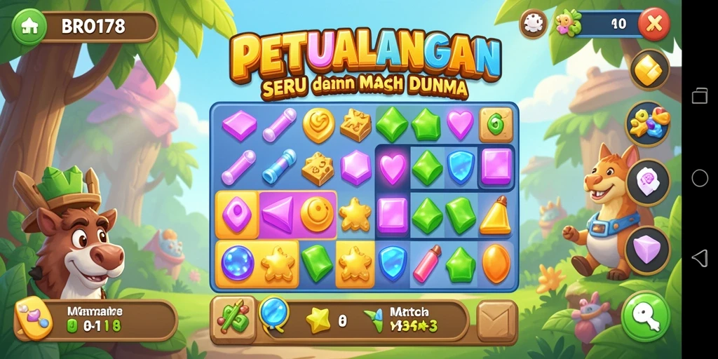 Tampilan gameplay seru BRO178 dalam petualangan Match-3.