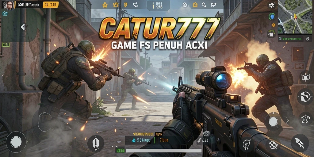 Screenshot menunjukkan aksi seru dalam game FPS CATUR777.