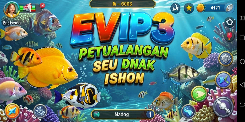 Screenshot dari gameplay seru dalam EVIP3, menunjukkan aksi menembak ikan.