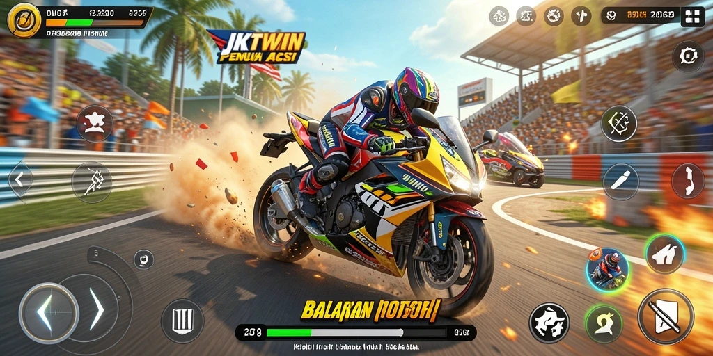 Tampilan menarik dari gameplay balapan motor JKTWIN.