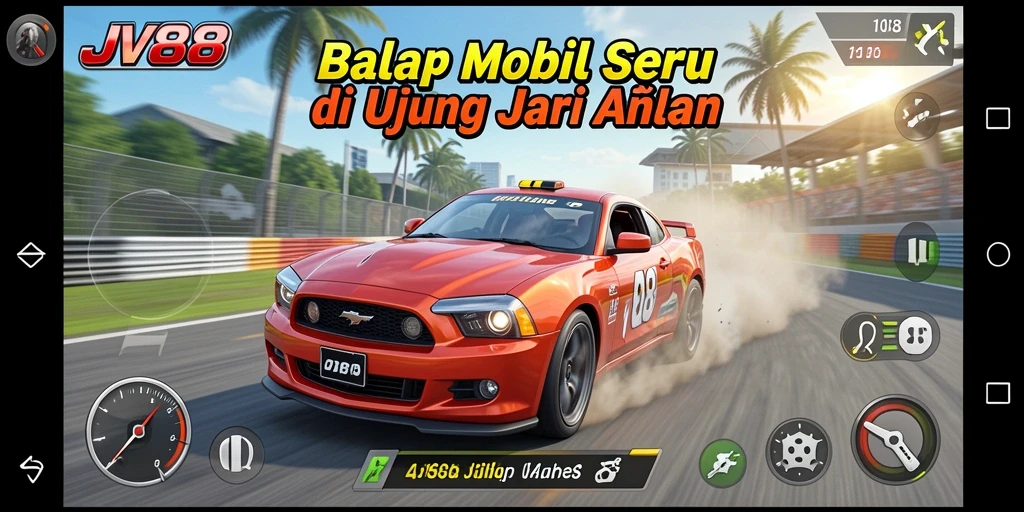 Screenshot gameplay Racing JV88 yang menampilkan balapan mendebarkan.