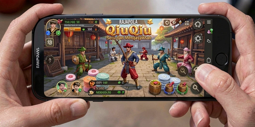 Tampilan gameplay seru dalam RAJAPOLA dengan kartu QiuQiu.