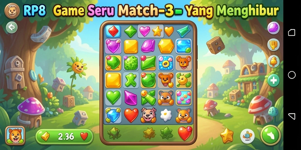 Tampilan gameplay menarik dari RP8 dengan puzzle Match-3.
