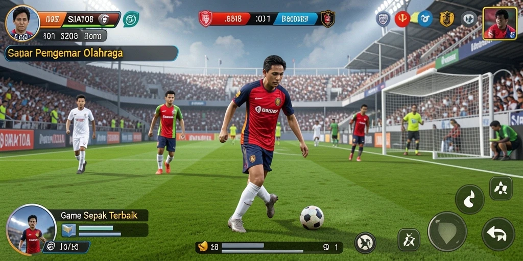 Screenshot menampilkan aksi seru dalam permainan sepak bola.